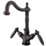 Victorian Double-Handle 1-or-3 Hole Deck Mount 4-Inch Centerset Bathroom Faucet with Brass Pop-Up