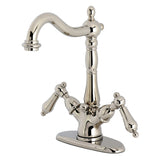 Heritage Double-Handle 1-or-3 Hole Deck Mount 4-Inch Centerset Bathroom Faucet with Brass Pop-Up