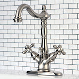 Heritage Double-Handle 1-or-3 Hole Deck Mount 4-Inch Centerset Bathroom Faucet with Brass Pop-Up