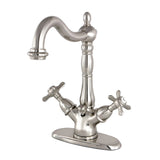 Essex Double-Handle 1-or-3 Hole Deck Mount 4-Inch Centerset Bathroom Faucet with Brass Pop-Up