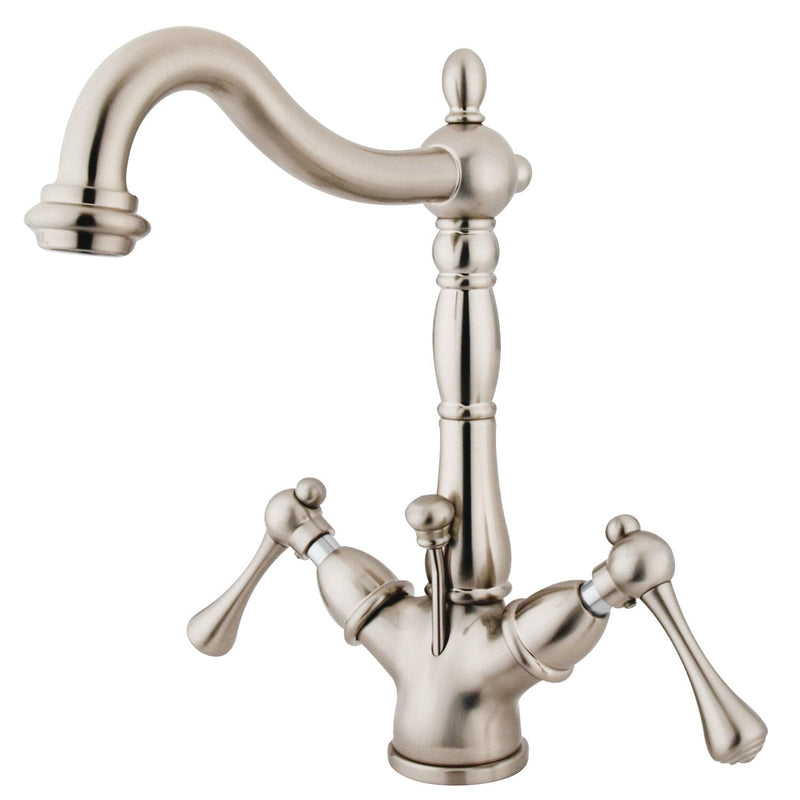 Heritage Double-Handle 1-or-3 Hole Deck Mount 4-Inch Centerset Bathroom Faucet with Brass Pop-Up