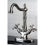 Vintage Double-Handle 1-or-3 Hole Deck Mount 4-Inch Centerset Bathroom Faucet with Brass Pop-Up