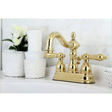 Heritage Double-Handle 3-Hole Deck Mount 4-Inch Centerset Bathroom Faucet with Brass Pop-Up