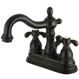 French Country Double-Handle 3-Hole Deck Mount 4-Inch Centerset Bathroom Faucet with Brass Pop-Up