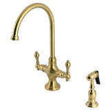 Vintage Two-Handle 2-Hole Deck Mount Kitchen Faucet with Brass Sprayer