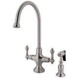 Vintage Two-Handle 2-Hole Kitchen Faucet with Brass Sprayer