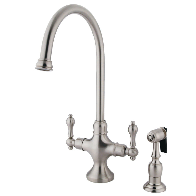 Vintage Two-Handle 2-Hole Kitchen Faucet with Brass Sprayer