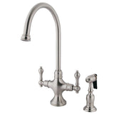 Vintage Two-Handle 2-Hole Kitchen Faucet with Brass Sprayer