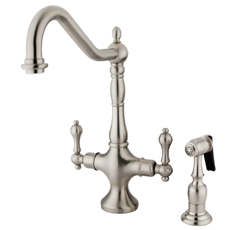 Heritage Two-Handle 2-Hole Kitchen Faucet with Brass Sprayer
