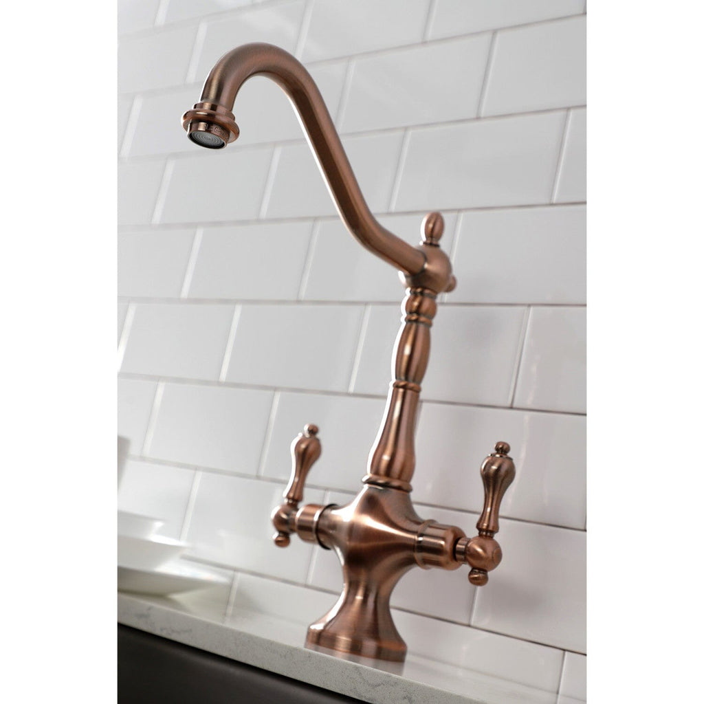 Heritage Two-Handle 2-Hole Deck Mount Kitchen Faucet with Brass Sprayer