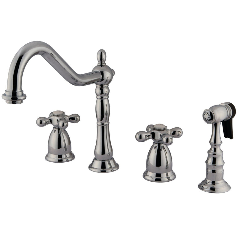 Heritage Double-Handle 4-Hole Widespread Kitchen Faucet with Brass Sprayer