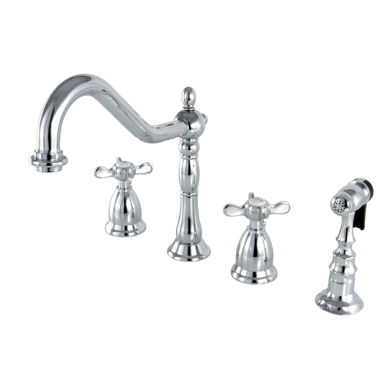 Essex Double-Handle 4-Hole Widespread Kitchen Faucet with Brass Sprayer
