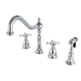 Essex Double-Handle 4-Hole Widespread Kitchen Faucet with Brass Sprayer