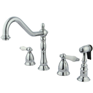 Heritage Double-Handle 4-Hole Widespread Kitchen Faucet with Brass Sprayer