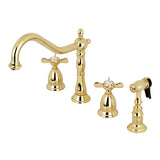 Essex Double-Handle 4-Hole Widespread Kitchen Faucet with Brass Sprayer