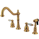 Heritage Double-Handle 4-Hole Widespread Kitchen Faucet with Brass Sprayer