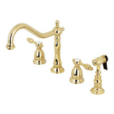 Tudor Double-Handle 4-Hole Widespread Kitchen Faucet with Brass Sprayer