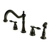 Tudor Double-Handle 4-Hole Widespread Kitchen Faucet with Brass Sprayer