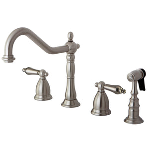 Heritage Double-Handle 4-Hole Widespread Kitchen Faucet with Brass Sprayer
