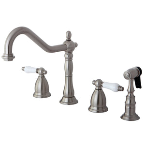 Heritage Double-Handle 4-Hole Widespread Kitchen Faucet with Brass Sprayer