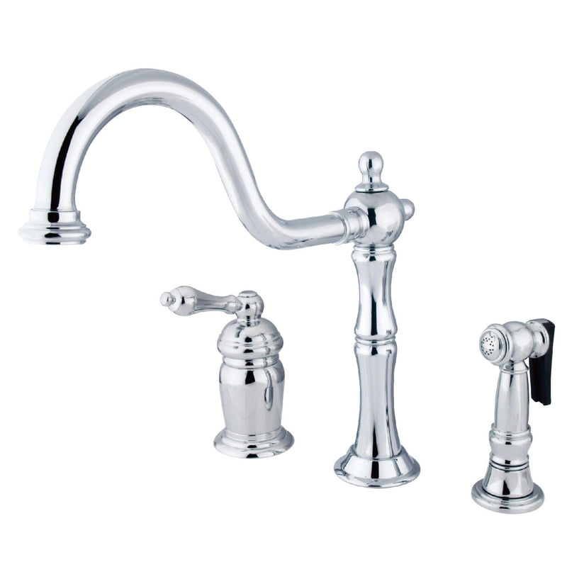 Heritage Single-Handle 3-Hole Widespread Kitchen Faucet with Brass Sprayer