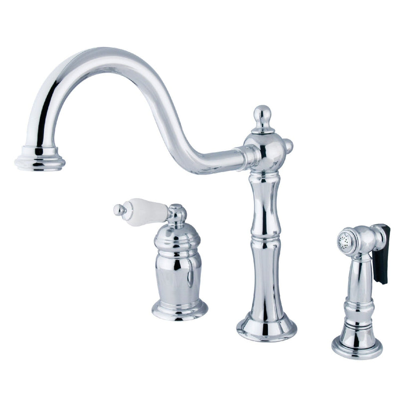 Heritage Single-Handle 3-Hole Widespread Kitchen Faucet with Brass Sprayer