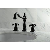 French Country Two-Handle 3-Hole Deck Mount Widespread Bathroom Faucet with Brass Pop-Up