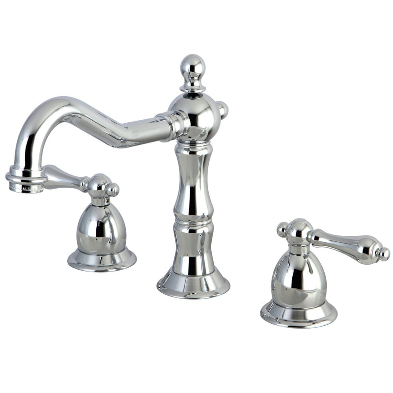Heritage Two-Handle 3-Hole Deck Mount Widespread Bathroom Faucet with Brass Pop-Up