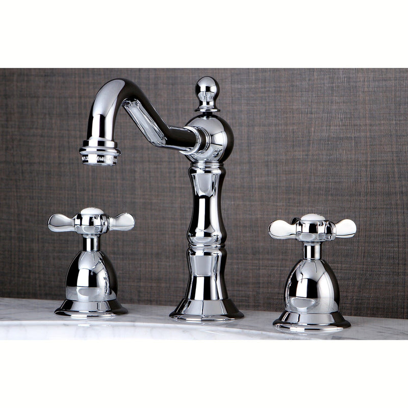 Essex Two-Handle 3-Hole Deck Mount Widespread Bathroom Faucet with Brass Pop-Up