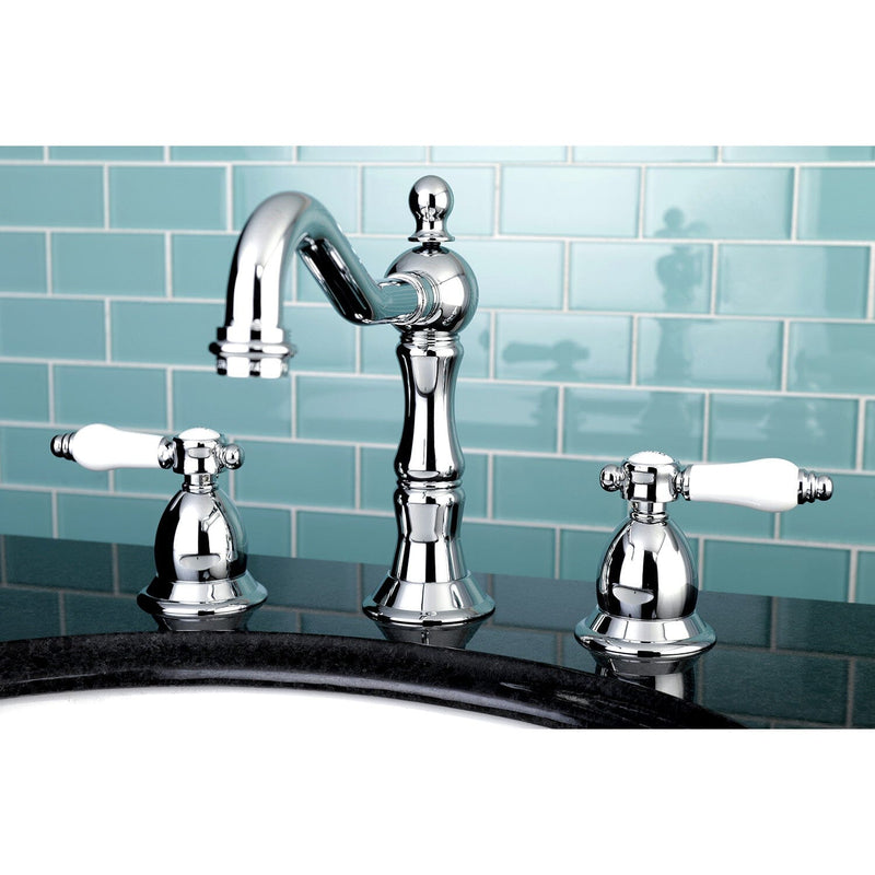 Bel-Air Two-Handle 3-Hole Deck Mount Widespread Bathroom Faucet with Brass Pop-Up Drain