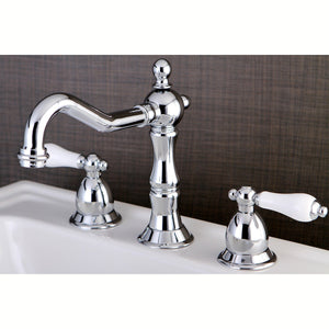 Heritage Two-Handle 3-Hole Deck Mount Widespread Bathroom Faucet with Brass Pop-Up