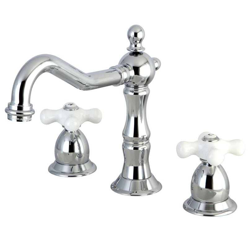 Heritage Two-Handle 3-Hole Deck Mount Widespread Bathroom Faucet with Brass Pop-Up