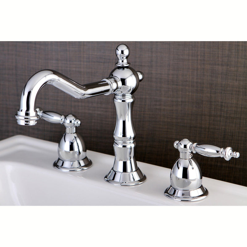 Heritage Two-Handle 3-Hole Deck Mount Widespread Bathroom Faucet with Brass Pop-Up