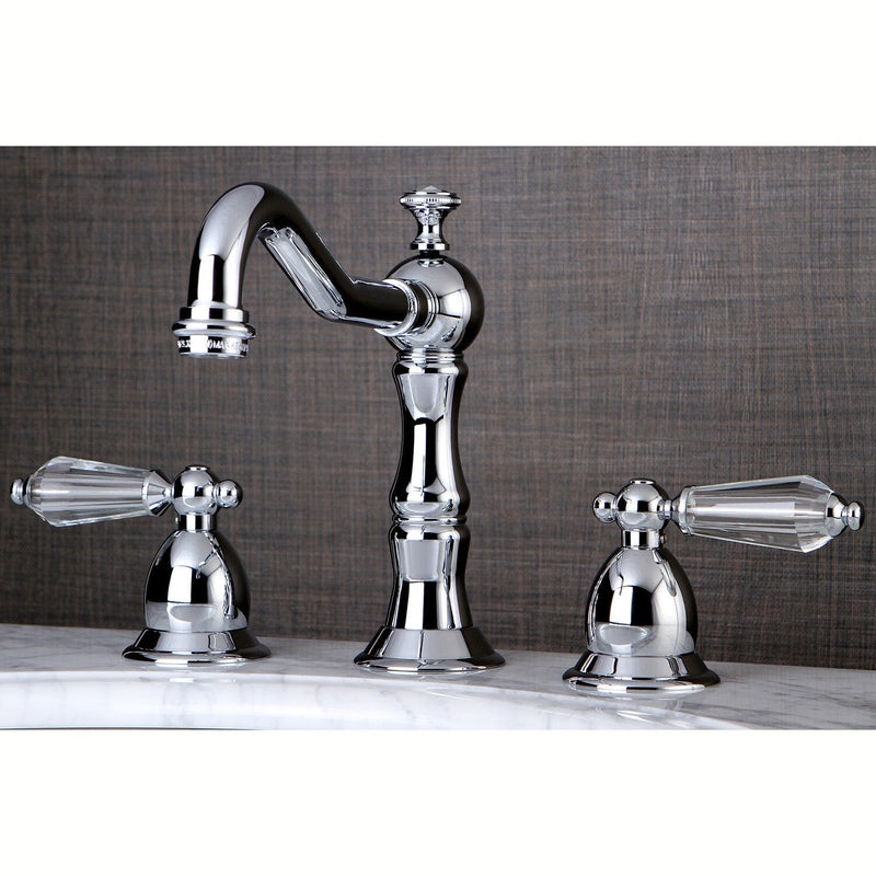 Wilshire Two-Handle 3-Hole Deck Mount Widespread Bathroom Faucet with Brass Pop-Up