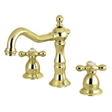 Heritage Two-Handle 3-Hole Deck Mount Widespread Bathroom Faucet with Brass Pop-Up