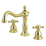 Heritage Two-Handle 3-Hole Deck Mount Widespread Bathroom Faucet with Brass Pop-Up