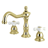 Heritage Two-Handle 3-Hole Deck Mount Widespread Bathroom Faucet with Brass Pop-Up