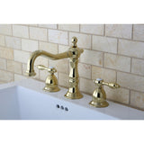 Tudor Two-Handle 3-Hole Deck Mount Widespread Bathroom Faucet with Brass Pop-Up Drain