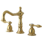 Tudor Two-Handle 3-Hole Deck Mount Widespread Bathroom Faucet with Brass Pop-Up Drain