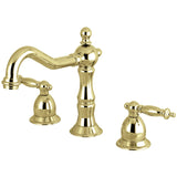 Heritage Two-Handle 3-Hole Deck Mount Widespread Bathroom Faucet with Brass Pop-Up
