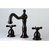 Essex Two-Handle 3-Hole Deck Mount Widespread Bathroom Faucet with Brass Pop-Up