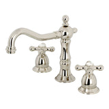 Heritage Two-Handle 3-Hole Deck Mount Widespread Bathroom Faucet with Brass Pop-Up