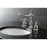French Country Two-Handle 3-Hole Deck Mount Widespread Bathroom Faucet with Brass Pop-Up