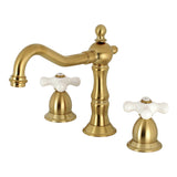 Heritage Two-Handle 3-Hole Deck Mount Widespread Bathroom Faucet with Brass Pop-Up