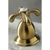 French Country Two-Handle 3-Hole Deck Mount Widespread Bathroom Faucet with Brass Pop-Up