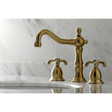 French Country Two-Handle 3-Hole Deck Mount Widespread Bathroom Faucet with Brass Pop-Up