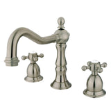 Heritage Two-Handle 3-Hole Deck Mount Widespread Bathroom Faucet with Brass Pop-Up