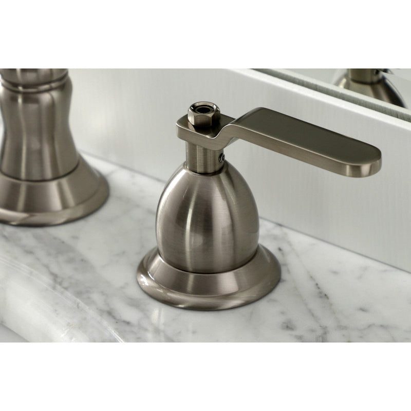 Whitaker Two-Handle 3-Hole Deck Mount Widespread Bathroom Faucet with Brass Pop-Up