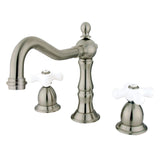 Heritage Two-Handle 3-Hole Deck Mount Widespread Bathroom Faucet with Brass Pop-Up