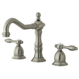 Tudor Two-Handle 3-Hole Deck Mount Widespread Bathroom Faucet with Brass Pop-Up Drain